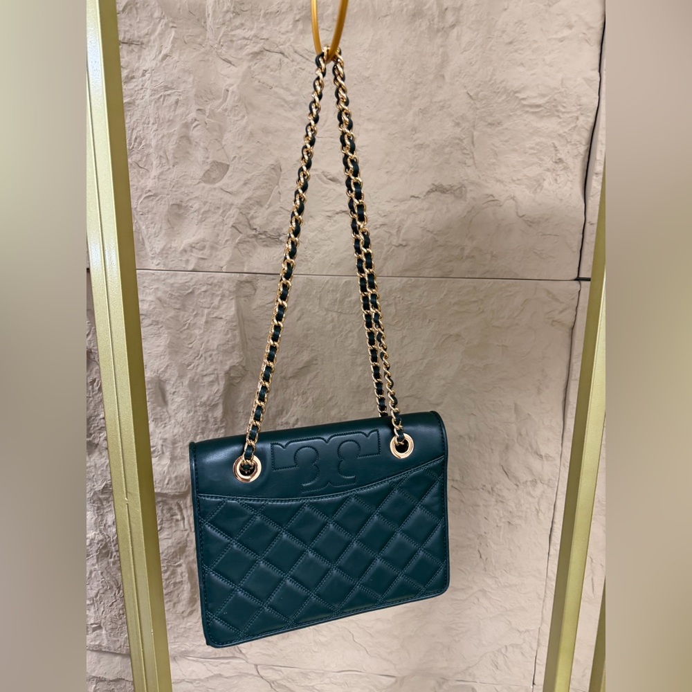 Tory Burch Teal Quilted Shoulder Bag with Chain Strap - Picture 4 of 9